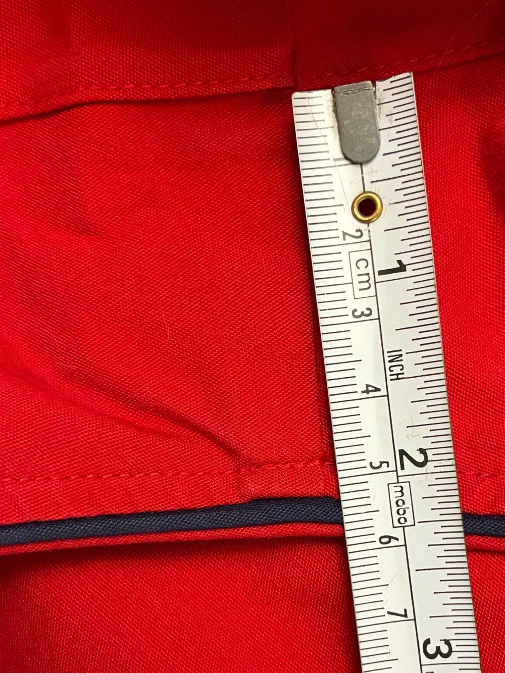 Vintage Christian Dior Men’s Red Dolphin Hem Swim Trunks with Navy Piping